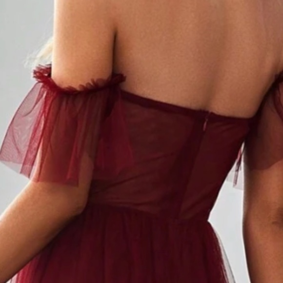 Luxe Mesh Off Shoulder Bridal Prom Formal Maxi Dress - Picture 3 of 11